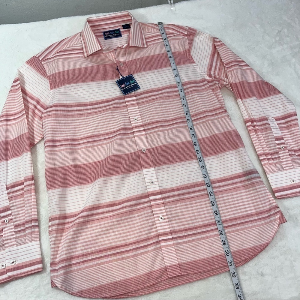 Charleston Threads Cotton Dress Shirt Mens Sz LG Pink White‎ Striped L/S Preppy - Picture 8 of 9